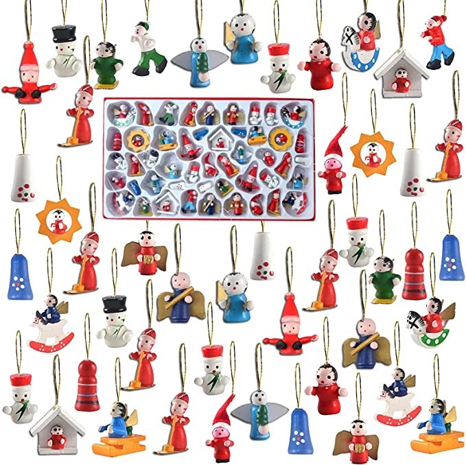 Wooden Christmas Ornaments Set Hanging Decorating Set for 2022 Christmas Wooden Christmas Tree Home Decorations Snow Tree Bell Horse Shape Christmas Hanging Ornaments Kit for Christmas Decorations