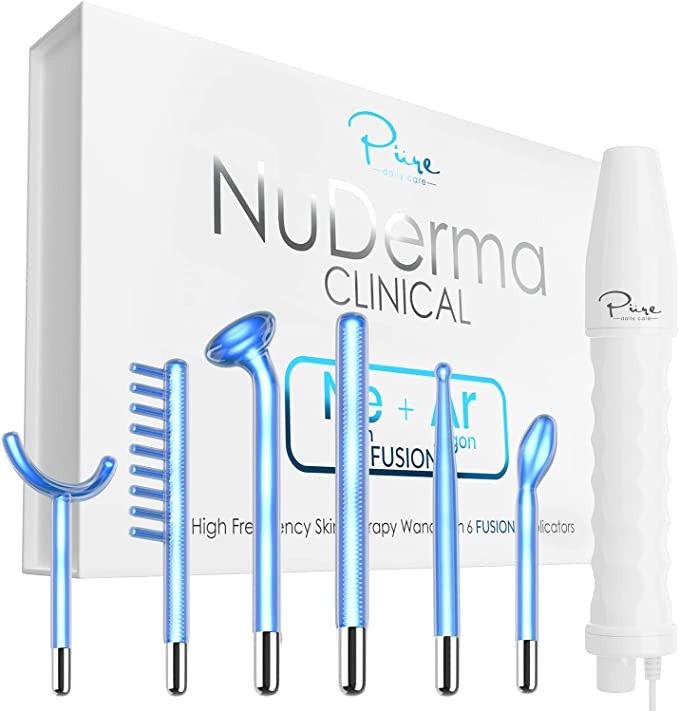 NuDerma Healing Skin Treatment Bars - Portable Handheld High Frequency Skin Treatment Machine with 6 FUSION Neon + Argan Bars - Natural Boosting - Skin Firming - Wrinkle Reduction - Facial Skin